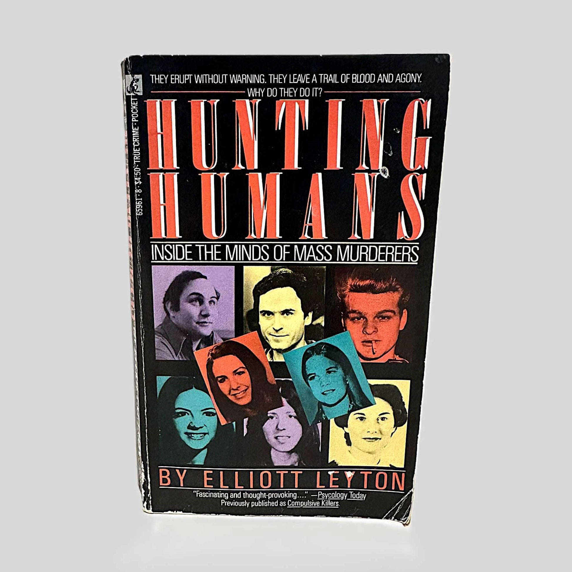 Front cover view of Hunting Humans by Elliott Leyton centered on a neutral light gray background.
