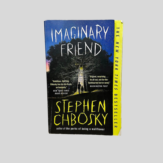 Front cover view of Imaginary Friend by Stephen Chbosky centered on a neutral light gray background. Minor creasing to top and bottom right side corners.