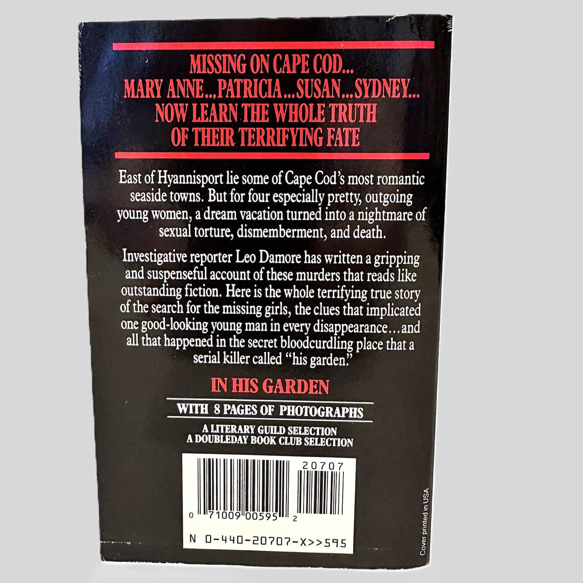 Back cover view of In His Garden by Leo Damore centered on a neutral light gray background.