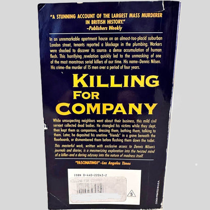 Back cover view of Killing for Company by Brian Masters centered on a neutral light gray background. Cover has a small tear at the top.