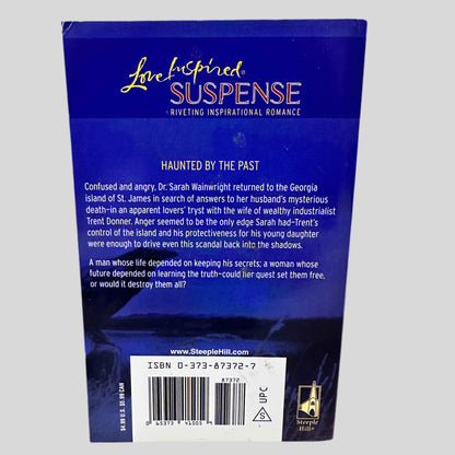 Back cover view of Land's End by Marta Perry centered on a neutral light gray background. Tip of the top left corner is creased.