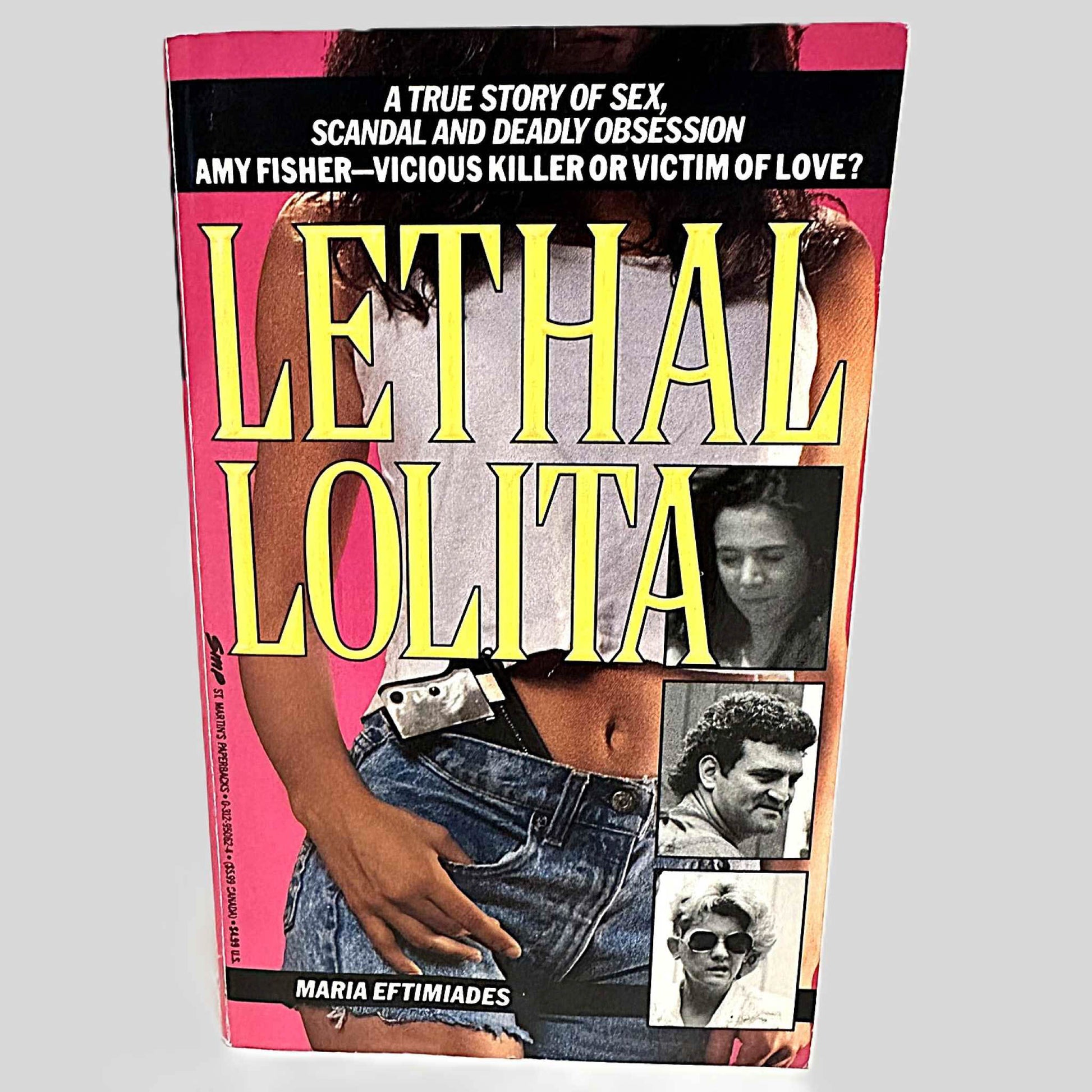 Front cover view of Lethal Lolita by Maria Eftimiades centered on a neutral light gray background. 