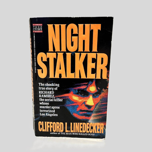 Front cover view of Night Stalker by Clifford L. Linedecker centered on a neutral light gray background. 