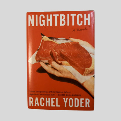 Front cover view of Nightbitch by Rachel Yoder centered on a neutral light gray background. Dust jacket is present and shows no damage.