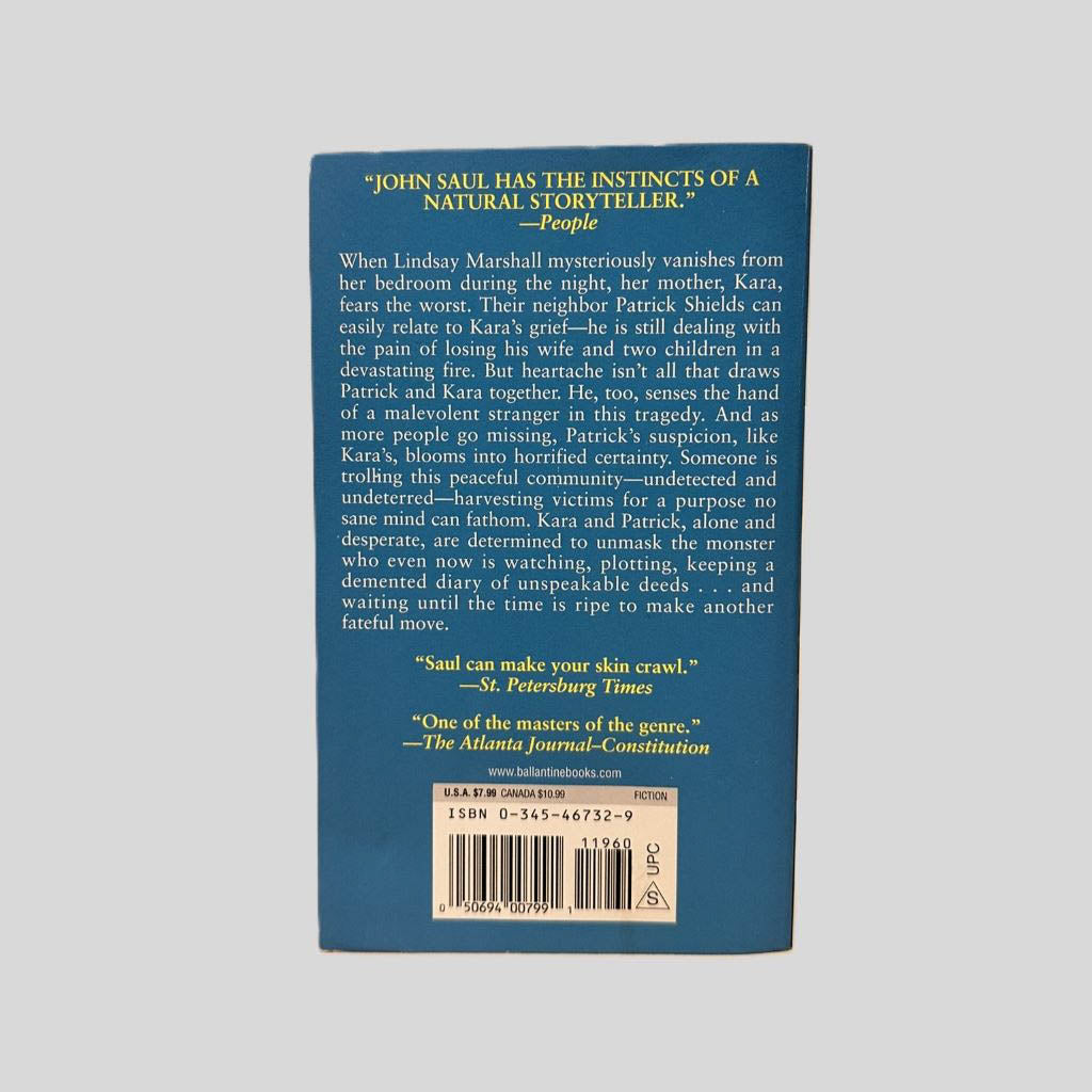 Back cover view of Front cover view of Perfect Nightmare by John Saul centered on a neutral light gray background. 
