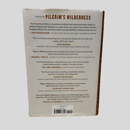 Back cover view of Pilgrim's Wilderness by Tom Kizzia centered on a neutral light gray background. 