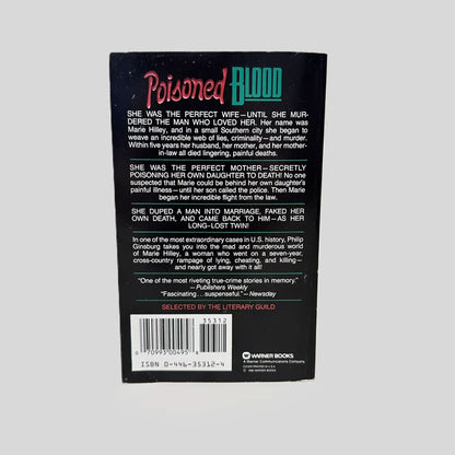 Back cover view of Poisoned Blood by Philip Ginsburg centered on a neutral light gray background. 