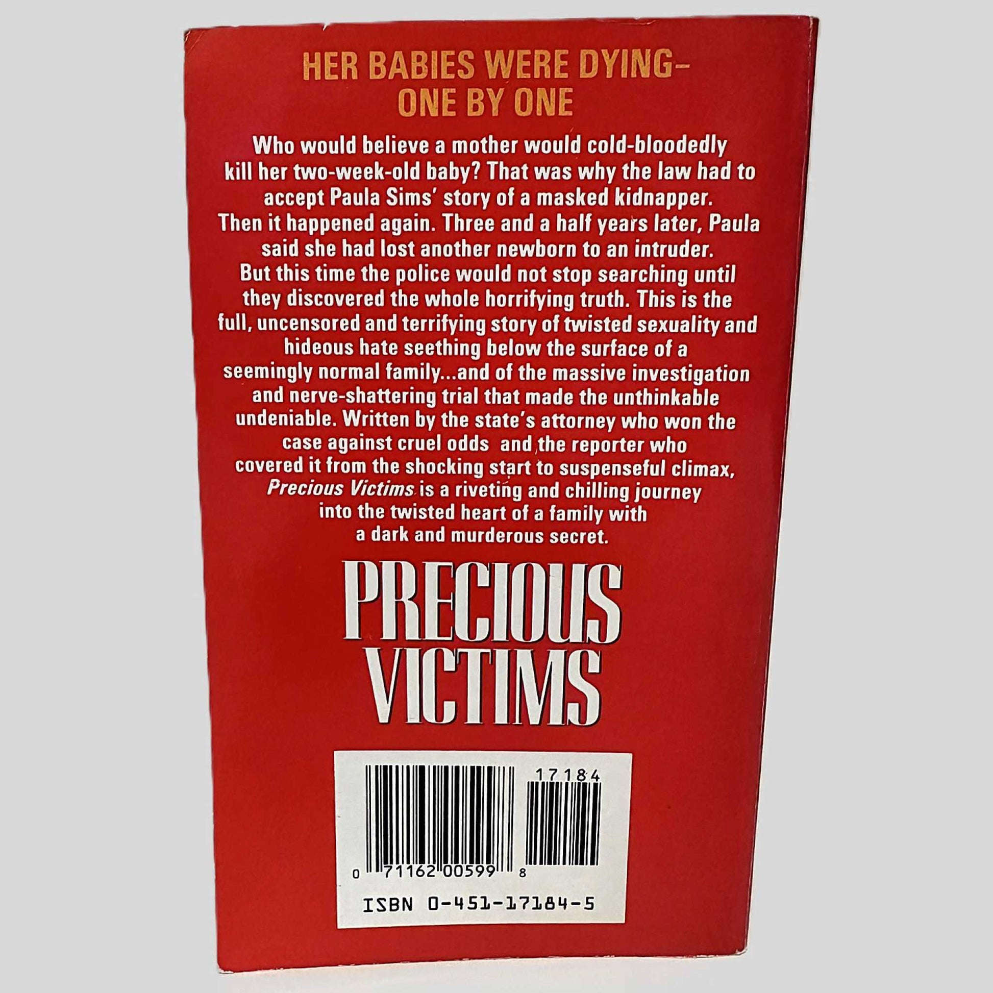 Back cover view of Precious Victims by Don W. Weber & Charles Bosworth, Jr. centered on a neutral light gray background. 