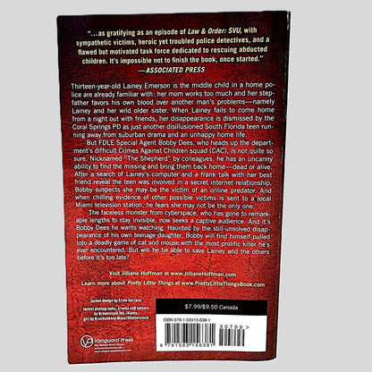 Back cover view of Pretty Little Things by Jilliane Hoffman centered on a neutral light gray background. 