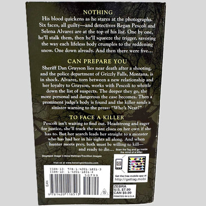 Back cover view of Ready to Die by Lisa Jackson centered on a neutral light gray background. 