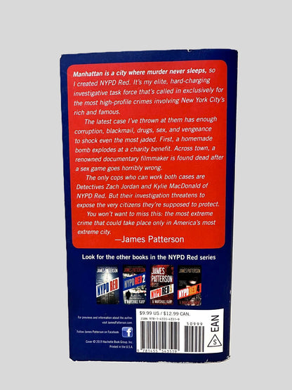 Back cover view of Red Alert by James Patterson centered on a neutral light gray background. Chipping is present around the edges of the back cover.