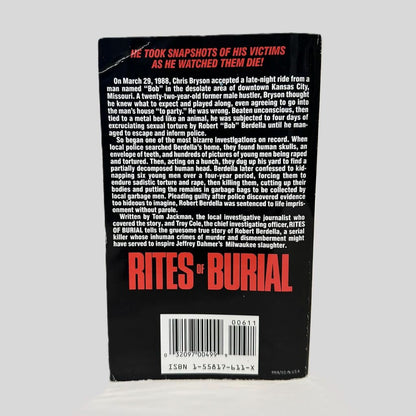 Back cover view of Rites of Burial by Tom Jackman & Troy Cole centered on a neutral light gray background. 