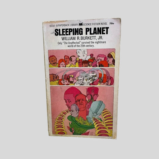 Front cover view of Sleeping Planet by William R. Burkett, Jr. centered on a neutral light gray background. Chipping along the top edge. Normal wear from age.