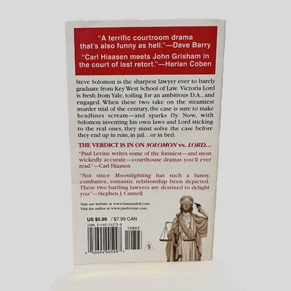 Back cover view of Solomon vs. Lord by Paul Levine centered on a neutral light gray background. 