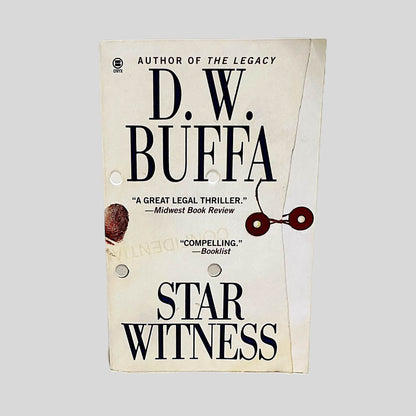 Front cover view of Star Witness by D.W. Buffa centered on a neutral light gray background. Small creasing in the top right corner. 