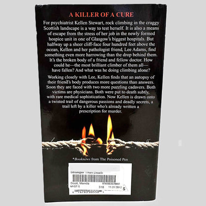 Back cover view of Stronger Than Death by Manda Scott centered on a neutral light gray background. 