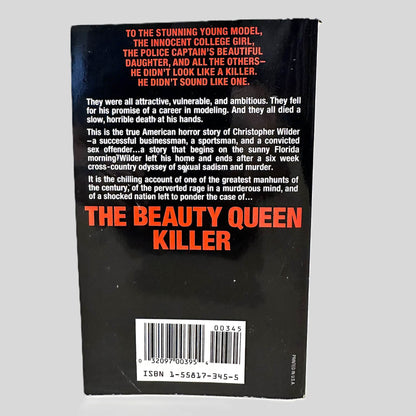 Back cover view of The Beauty Queen Killer by Bruce Gibney centered on a neutral light gray background. 