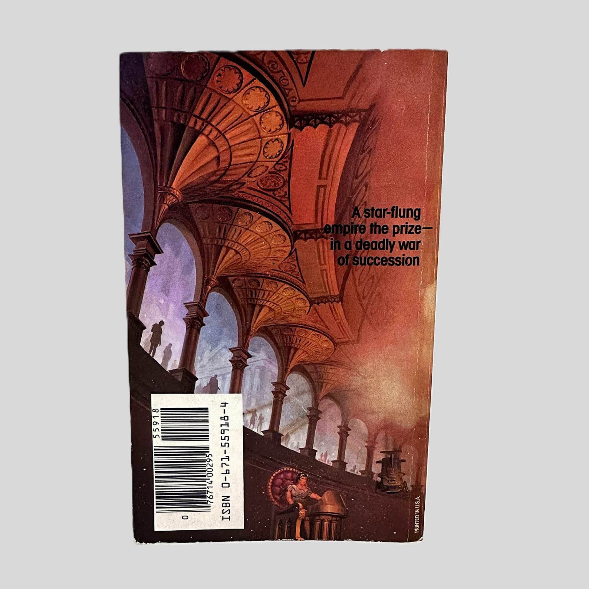 Back cover view of The Game Beyond by Melissa Scott centered on a neutral light gray background. Creasing present along the spine edge.