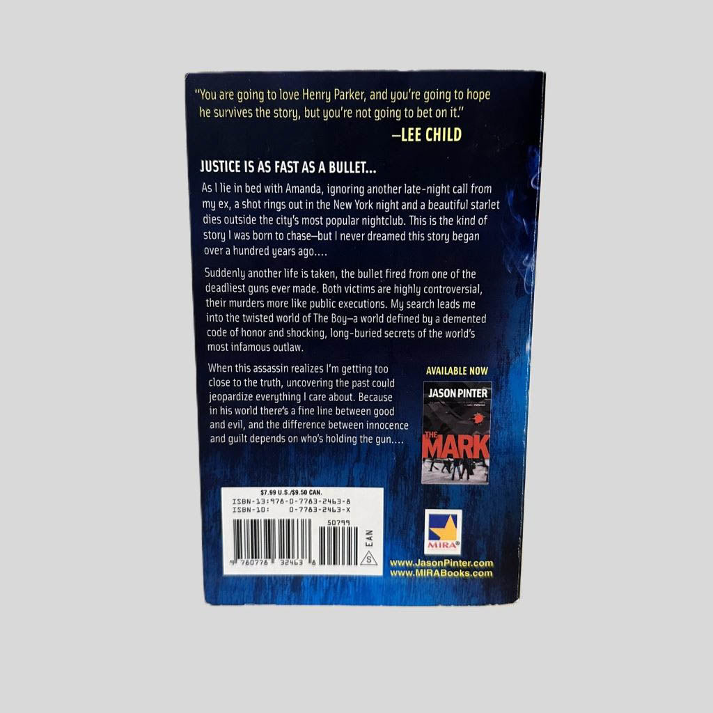 Back cover view of The Guilty by Jason Pinter centered on a neutral light gray background. 