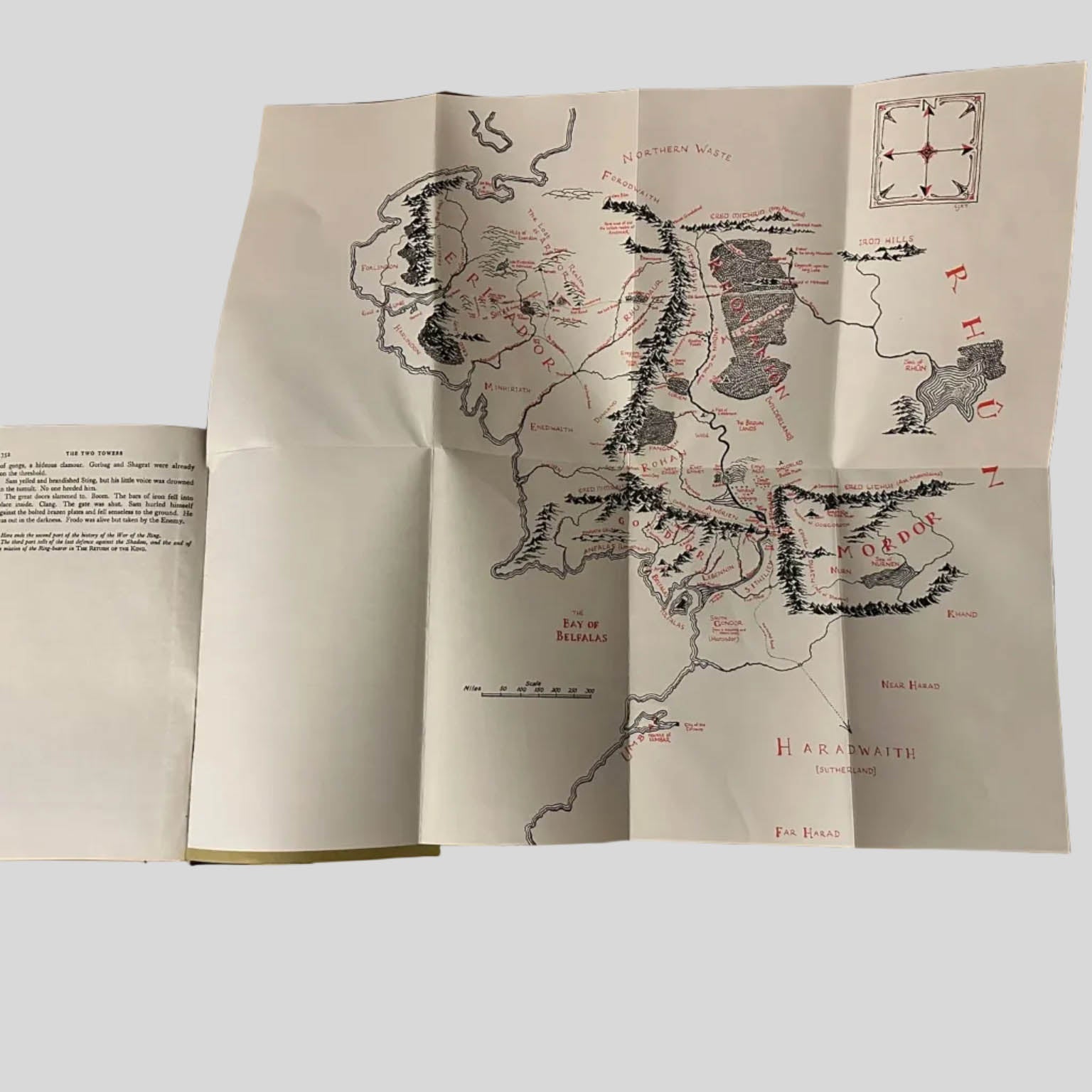 Large fold-out map of Middle-earth from the vintage 'The Lord of the Rings' J.R.R. Tolkien box set, showing detailed geographical features of the fantasy world.