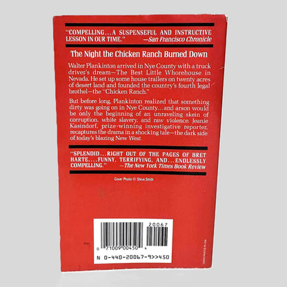 Back cover view of The NYE County Brothel Wars by Jeanie Kasindorf centered on a neutral light gray background. 
