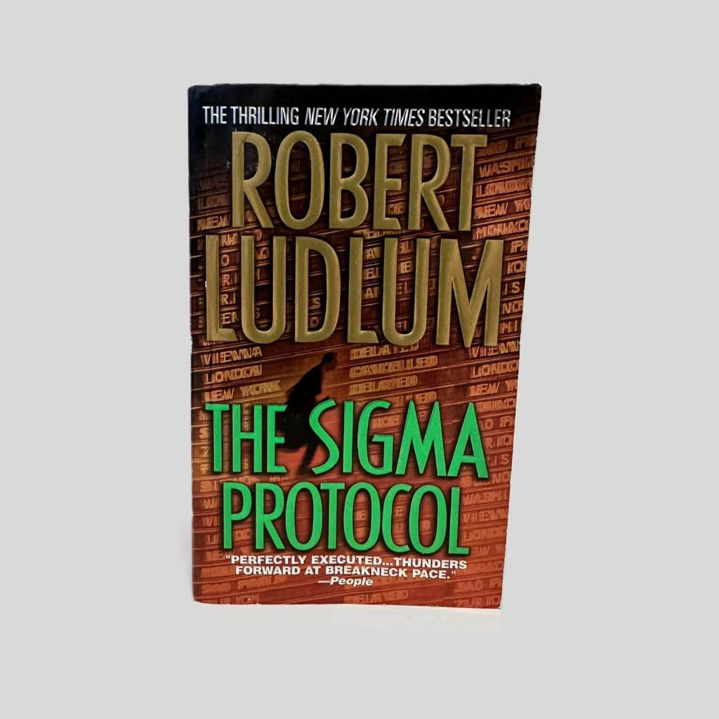Front cover view of The Sigma Protocol by Robert Ludlum centered on a neutral light gray background. 