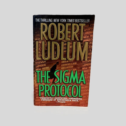 Front cover view of The Sigma Protocol by Robert Ludlum centered on a neutral light gray background. 