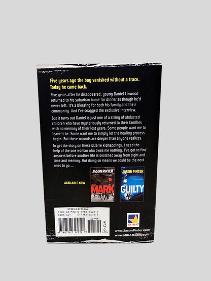 Back cover view of The Stolen by Jason Pinter centered on a neutral light gray background. 