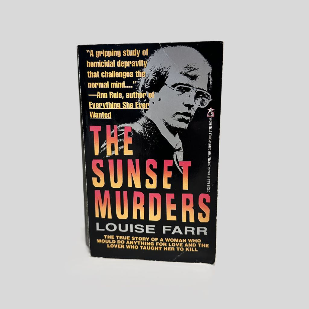 Front cover view of The Sunset Murders by Louise Farr centered on a neutral light gray background. 