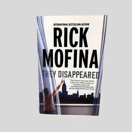 Front cover view of They Disappeared by Rick Mofina centered on a neutral light gray background. 