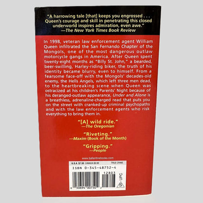 Back cover view of Under and Alone by William Queen centered on a neutral light gray background. 