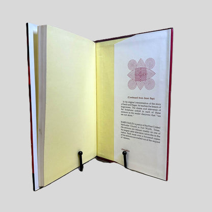 Inside back cover view of We Are Not Alone by Barry Bailey centered on a neutral light gray background. Dust jacket is present. Top corner is clipped. Colors are vibrant and pages are crisp.