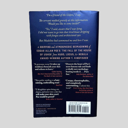 Back cover view of What Moves The Dead by T. Kingfisher centered on a neutral light gray background. 