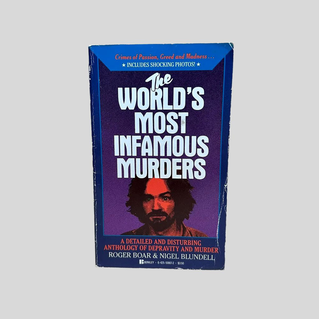 Front cover view of World's Most Famous Murders by Boar and Blundell centered on a neutral light gray background. 