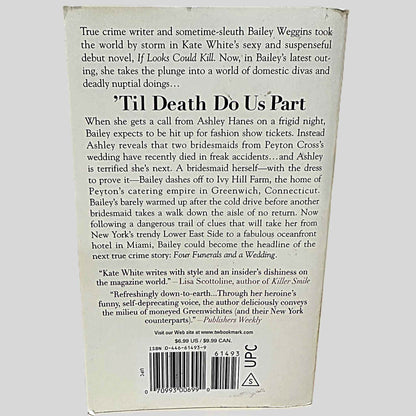 Back cover view of 'Til Death Do Us Part by Kate White centered on a neutral light gray background. 