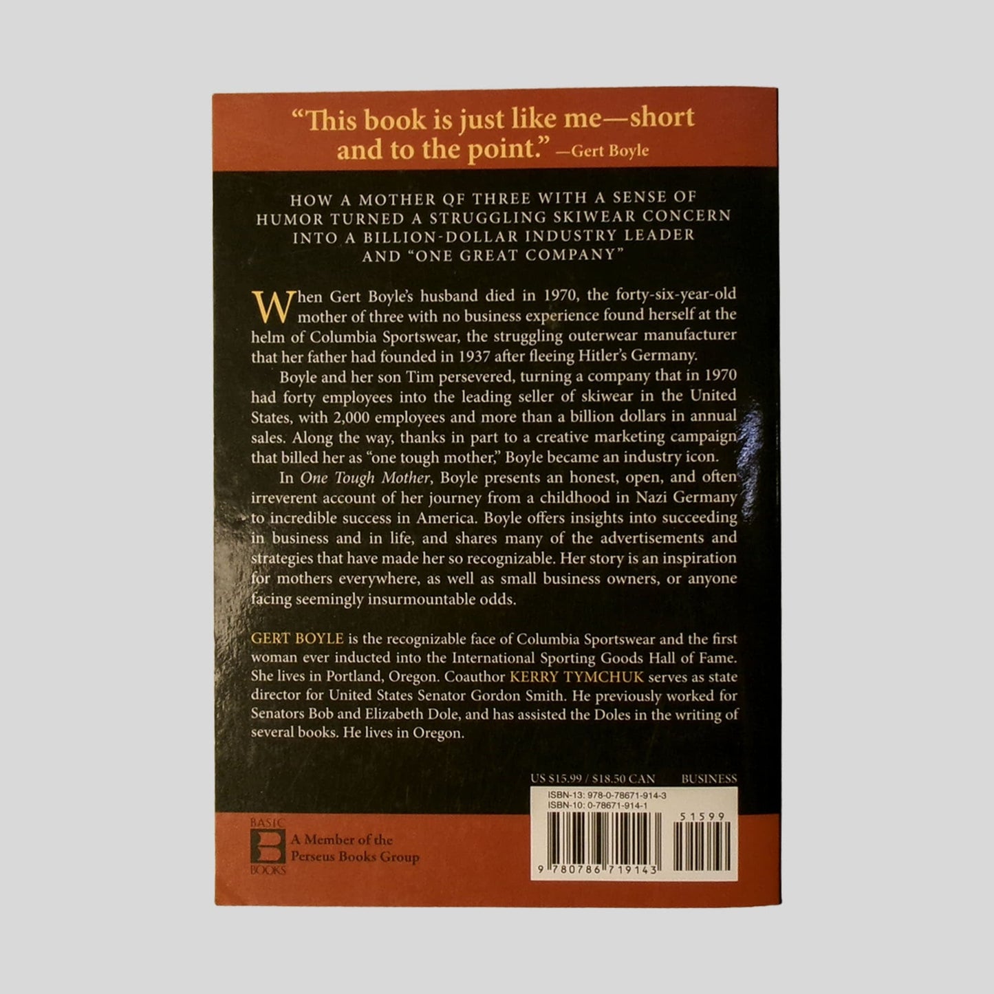 One Tough Mother by Gert Boyle - Back Cover - Fehmerling Books