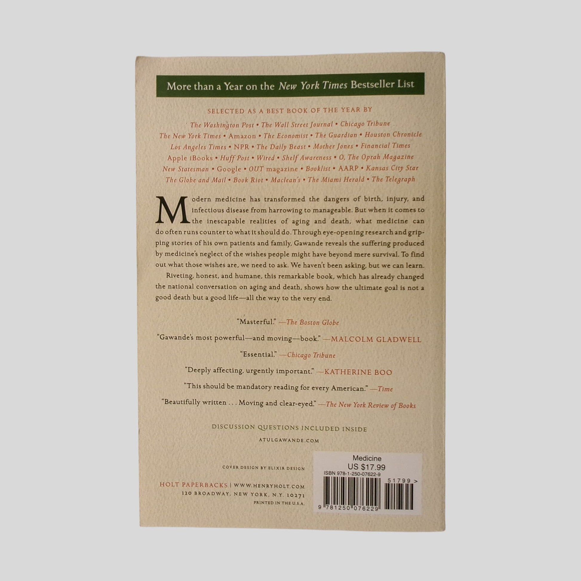 Being Mortal by Atul Gawande - Back Cover - Fehmerling Books