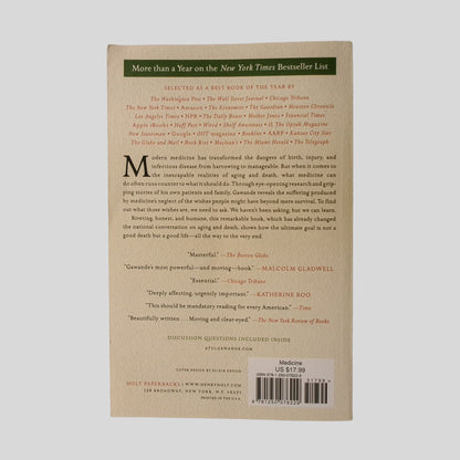 Being Mortal by Atul Gawande - Back Cover - Fehmerling Books