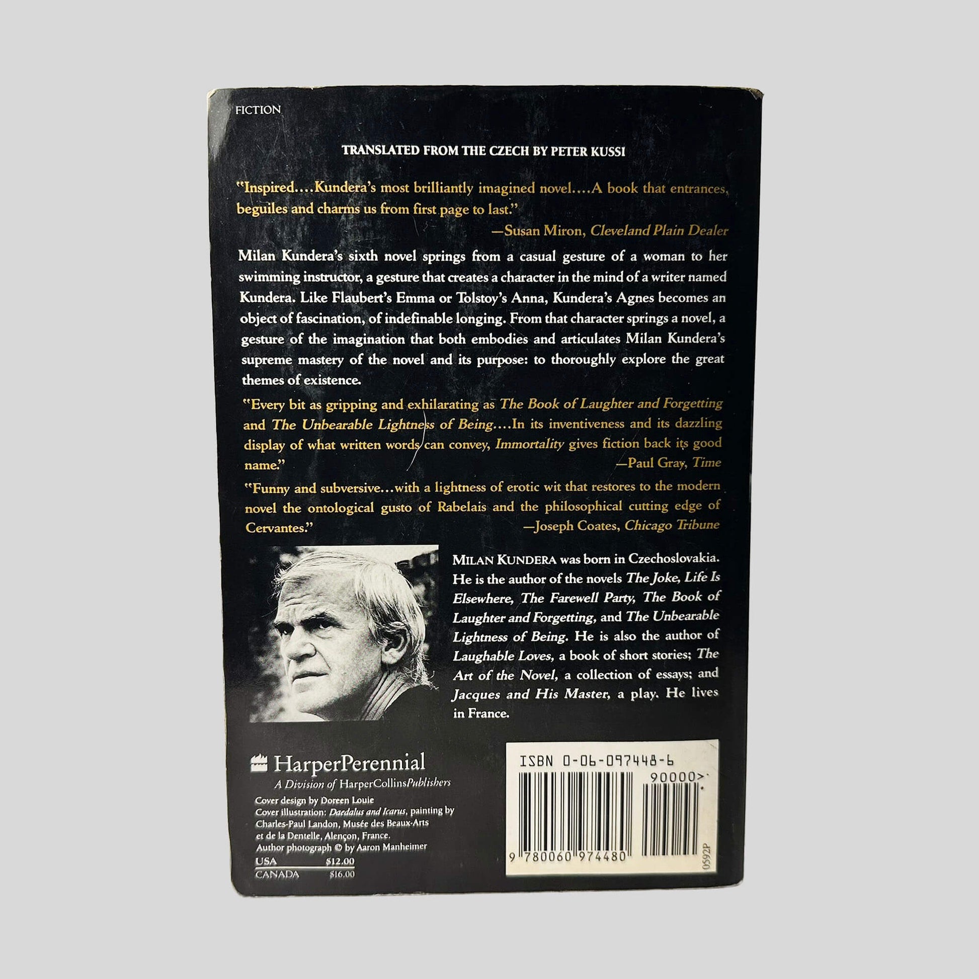 Immortality by Milan Kundera - Back Cover - Fehmerling Books