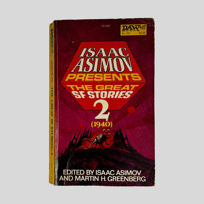 Front cover of Isaac Asimov Presents The Great SF Stories 2 edited by Isaac Asimov and Martin H. Greenberg, vintage 1979 DAW Books good condition mass market paperback edition (Science Fiction anthology).