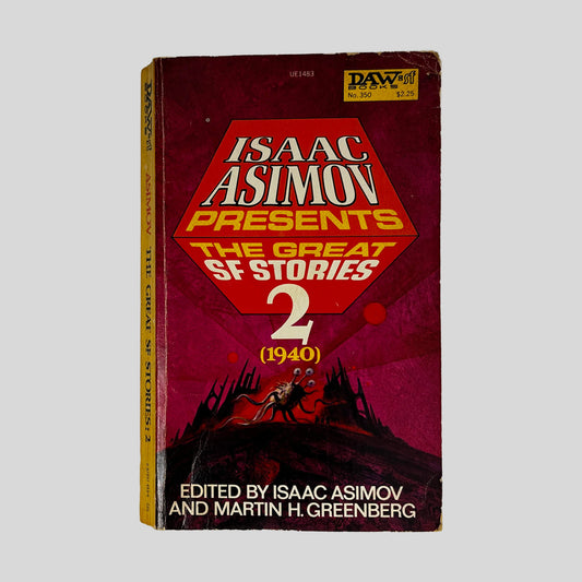 Front cover of Isaac Asimov Presents The Great SF Stories 2 edited by Isaac Asimov and Martin H. Greenberg, vintage 1979 DAW Books good condition mass market paperback edition (Science Fiction anthology).