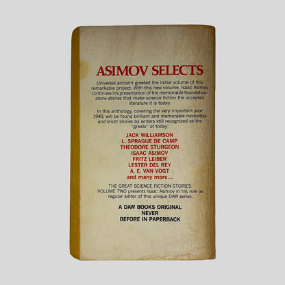 Back cover of Isaac Asimov Presents The Great SF Stories 2 showing back cover blurb and story index.