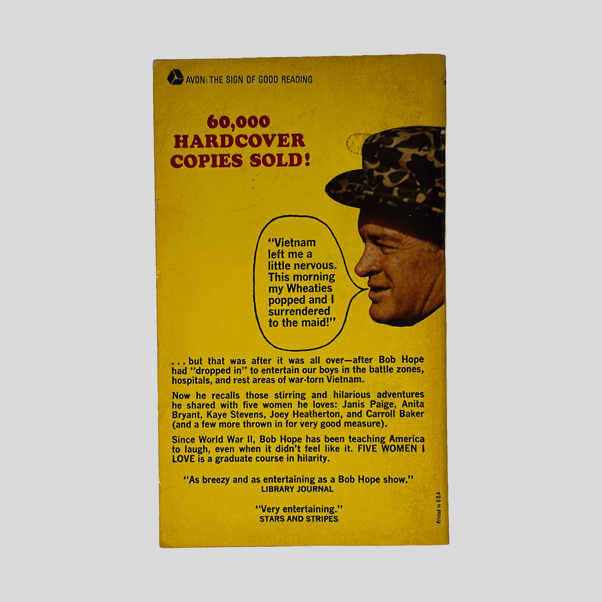 Back cover of Five Women I Love by Bob Hope showing back text summary and performance overview.