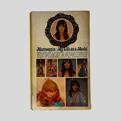 Back cover of Mannequin: My Life As A Model by Carolyn Kenmore showing back summary and model photography notes.