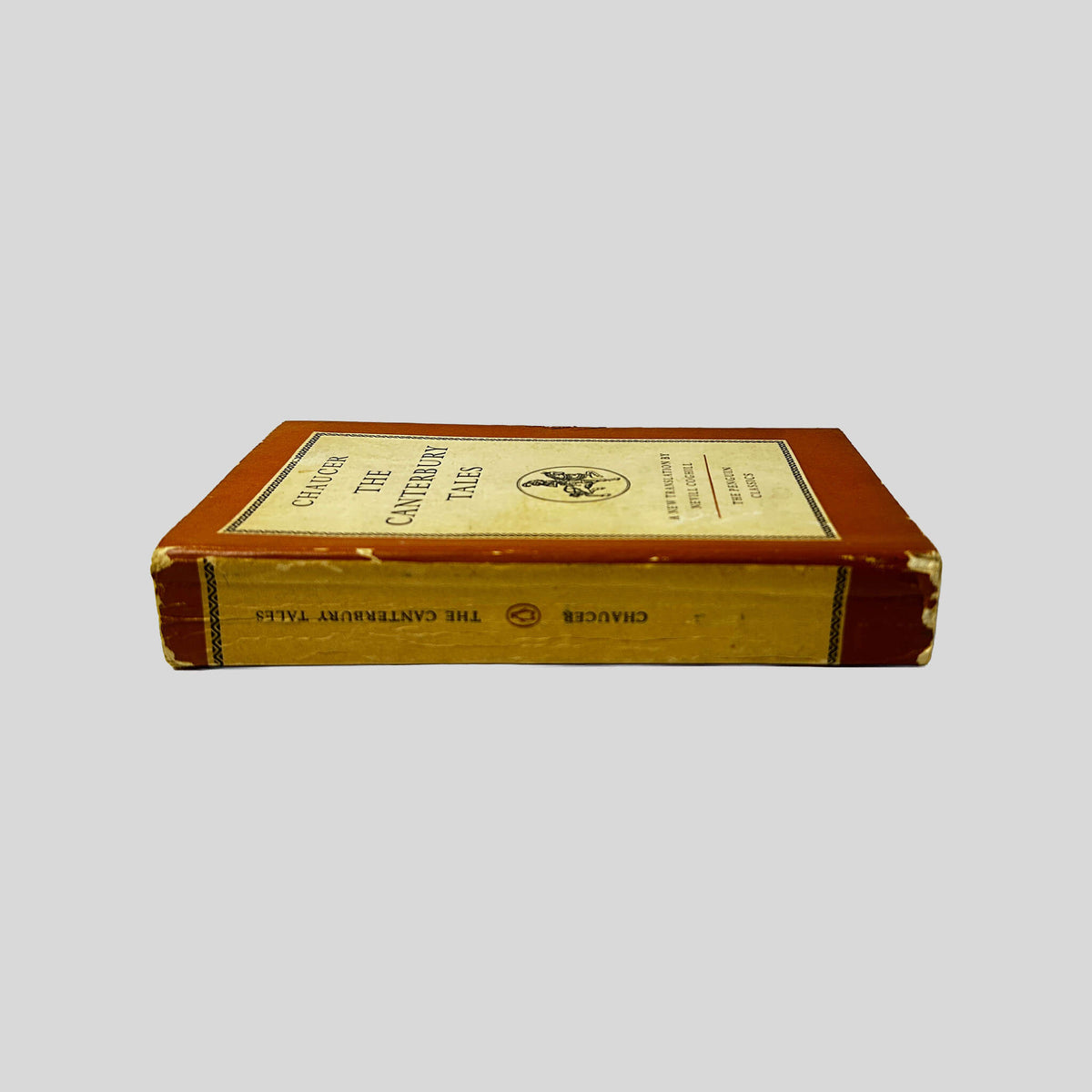 Spine view of The Canterbury Tales by Geoffrey Chaucer (vintage acceptable condition paperback edition).
