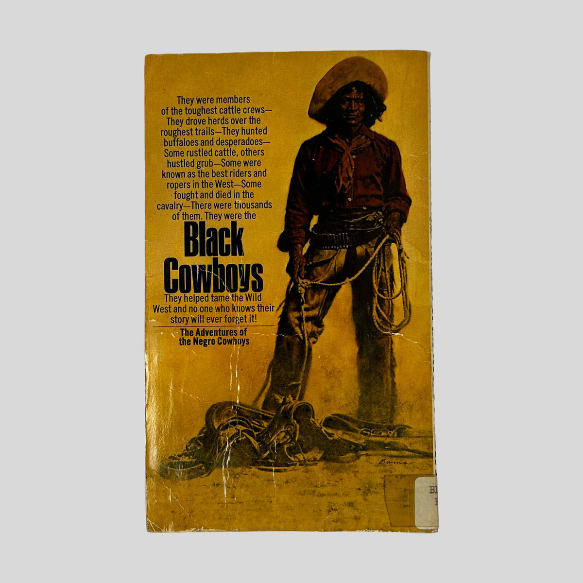 Back cover of The Adventures Of The Negro Cowboys by Philip Durham and Everett L. Jones showing historical overview and back cover text.