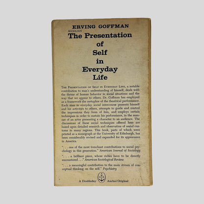 Back cover of The Presentation Of Self In Everyday Life by Erving Goffman showing sociological summary and publisher details.