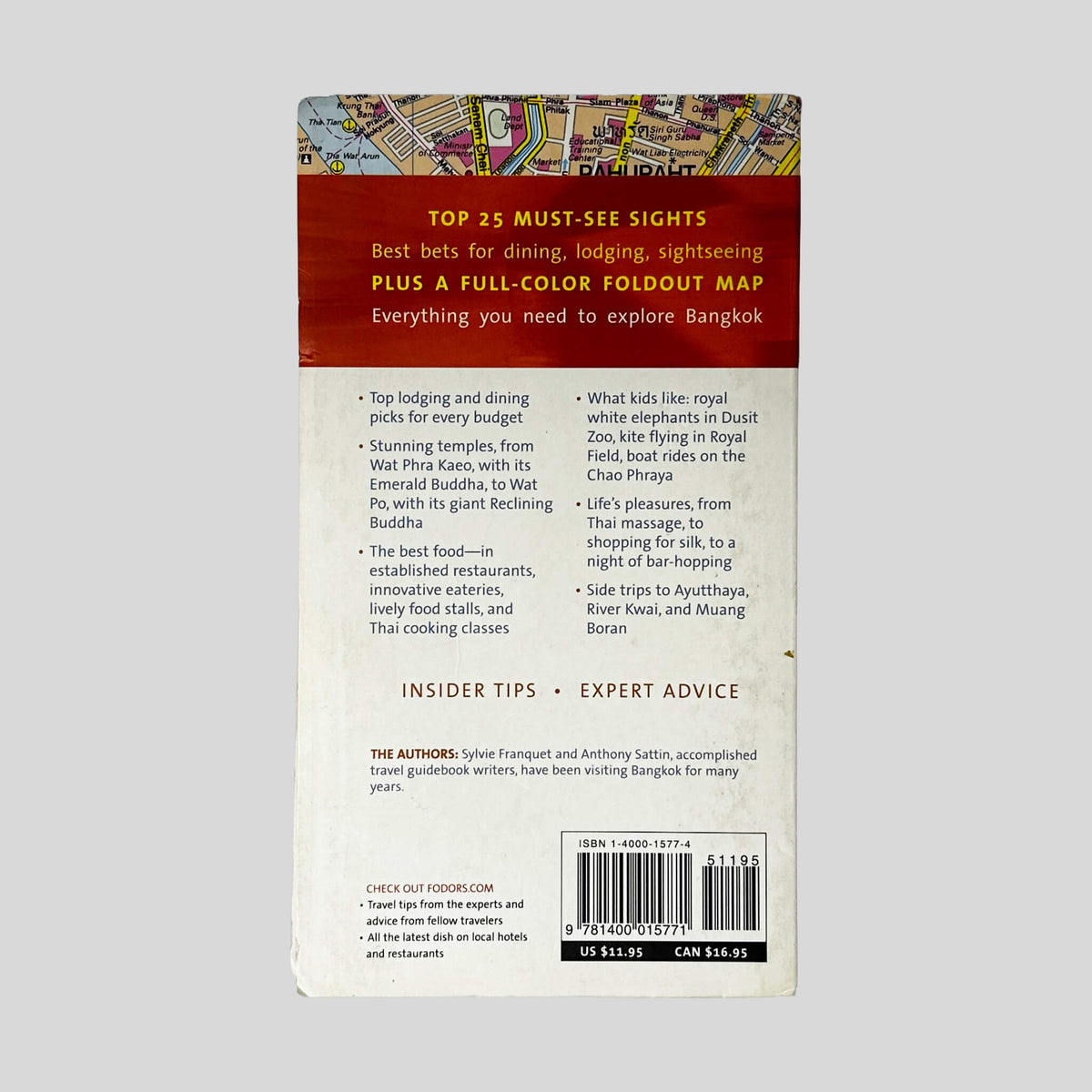 Back cover of Fodor's Bangkok's 25 Best (2005 Edition) showing guidebook highlights and map summary.