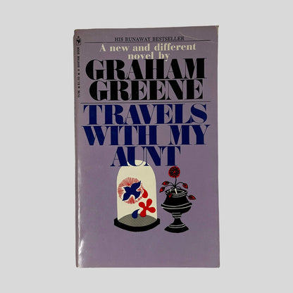 Front cover of Travels With My Aunt by Graham Greene, vintage 1971 Bantam good condition mass market paperback edition (Literary Fiction novel).