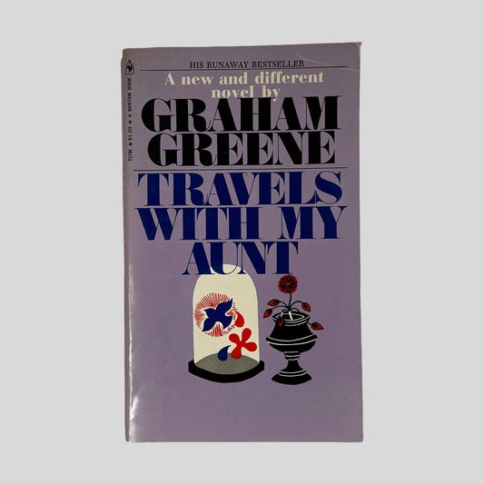 Front cover of Travels With My Aunt by Graham Greene, vintage 1971 Bantam good condition mass market paperback edition (Literary Fiction novel).